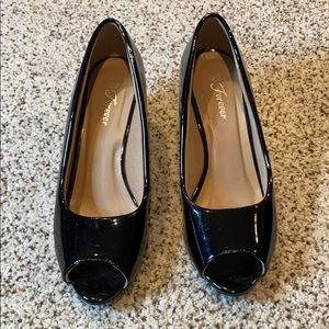 Forever Black Wedge Peep Toe
